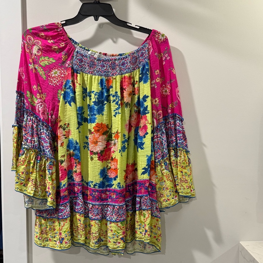 John Mark Pink and Yellow Floral Blouse